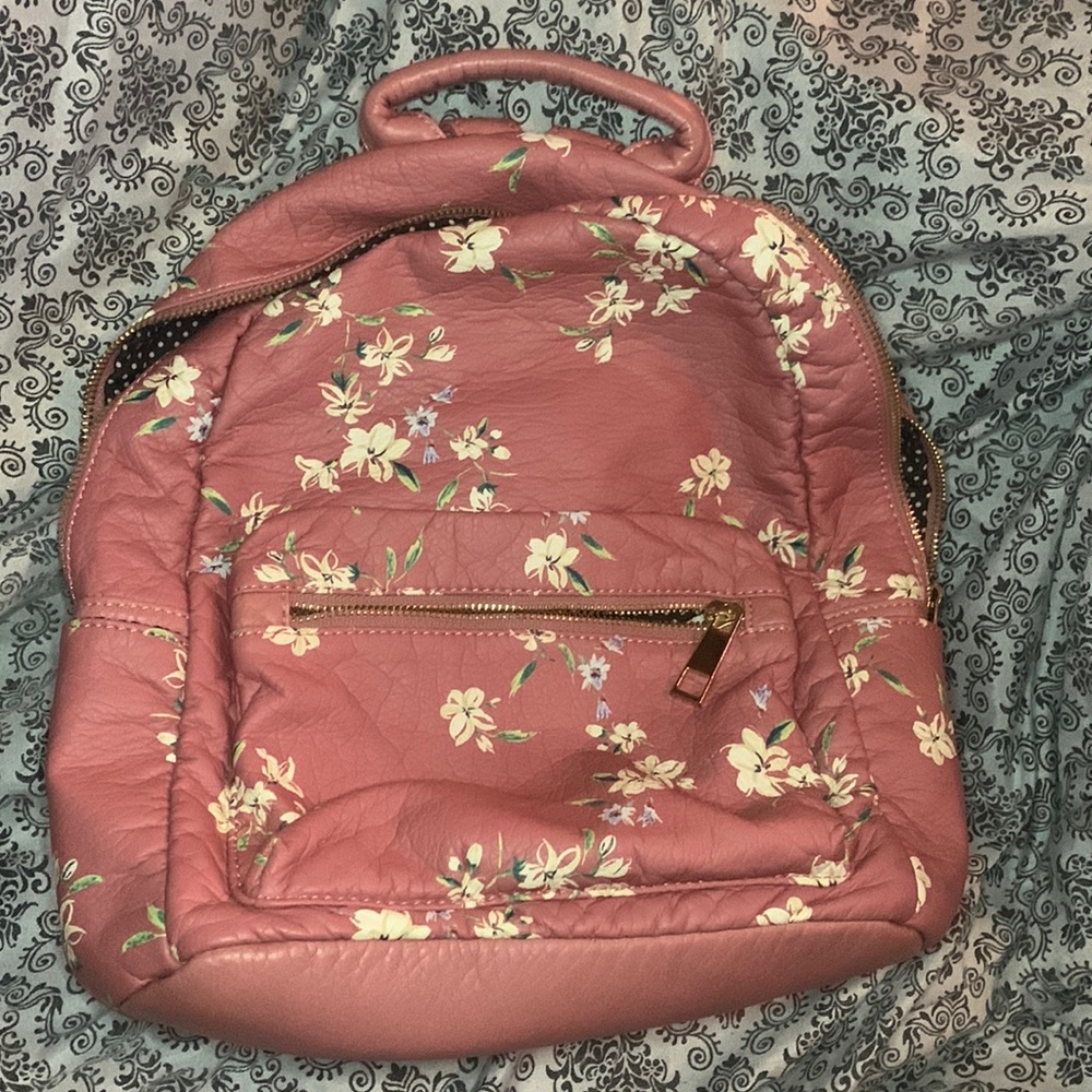 Pink floral small bagpack